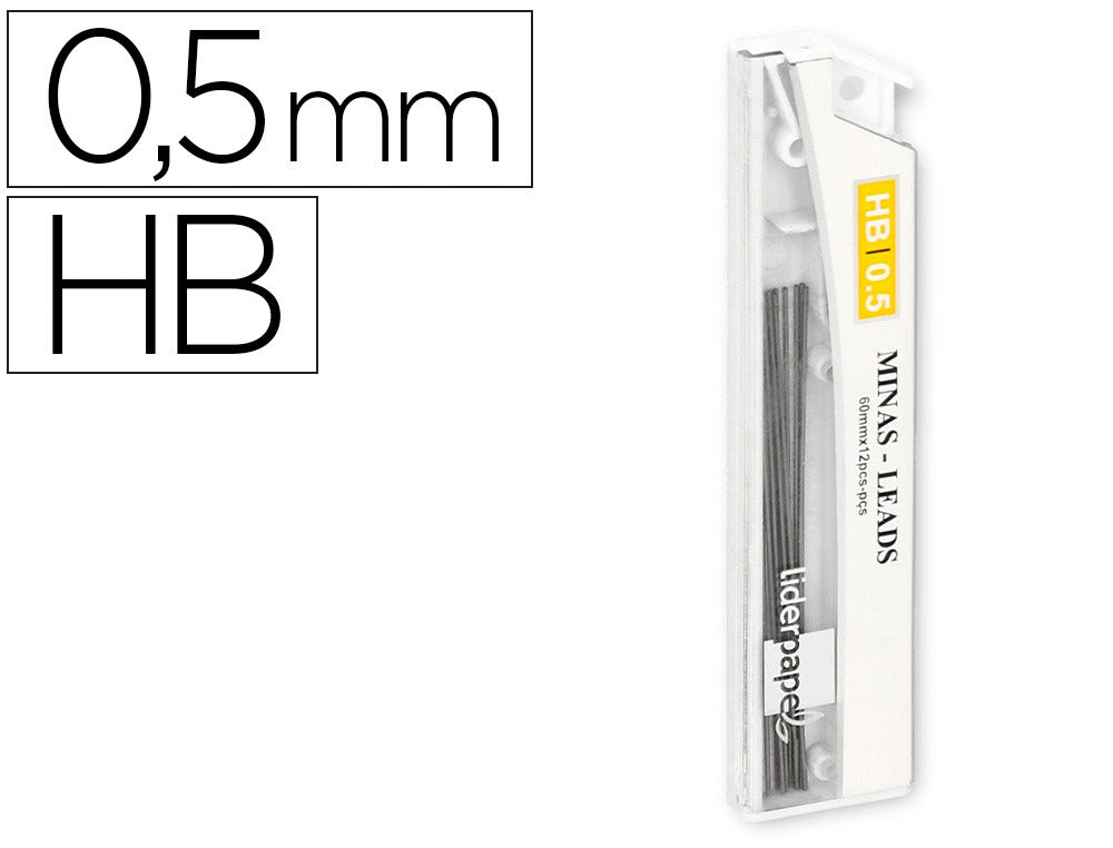 Minas liderpapel grafito 0,5 mm hb tubo de 12 minas longitud 60 mm.