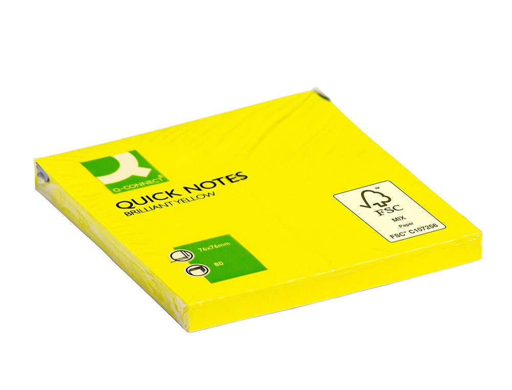 Bloc de notas adhesivas quita y pon q-connect 76x76 mm 80 hojas.