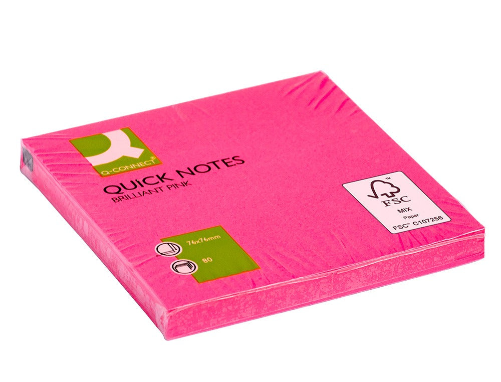 Bloc de notas adhesivas quita y pon q-connect 76x76 mm 80 hojas.
