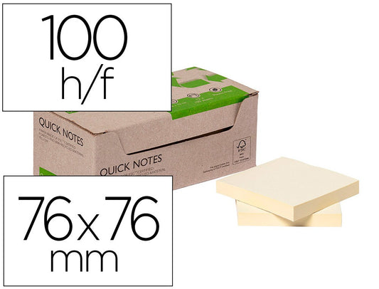 Bloc de notas adhesivas quita y pon q-connect 38x51 mm 100% papel reciclado amarillo 80h