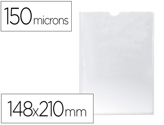 Funda porta documento q-connect din a5 150 micras pvc transparente con uñero 148x210 mm.