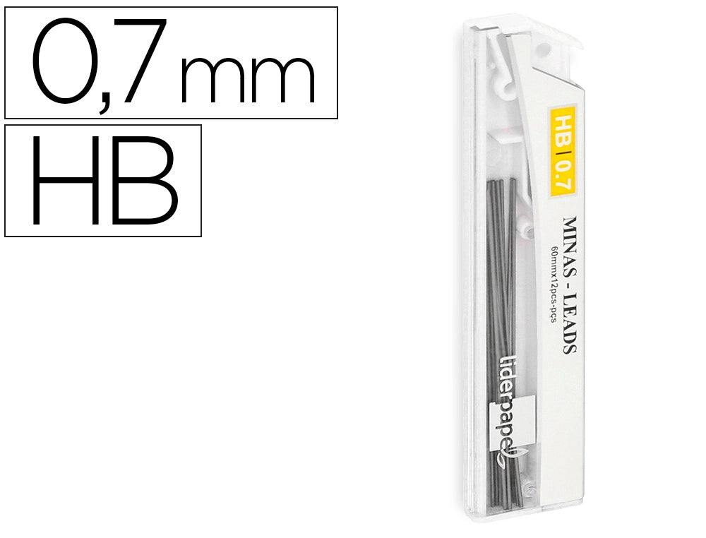 Minas liderpapel grafito 0,7 mm hb tubo de 12 minas longitud 60 mm.